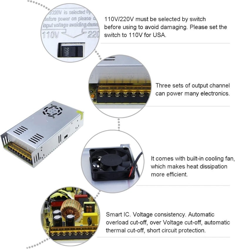 DC Power Supply Variable, Switching Power Supply Transformer, AC-DC Power Supply,5V/12v to, to 5V 12V for Beginners or Professional Electricians(5V,150W) - Image 4