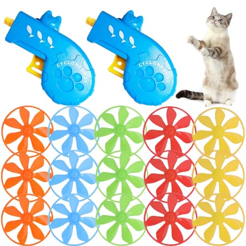 LAPOHI 17 PCS Cat Fetch Toy with Colorful Flying Propellers Set Cat Playing Tracking Interactive Toys for Kitten Indoor and Outdoor Chasing Training Hunting - Image 1