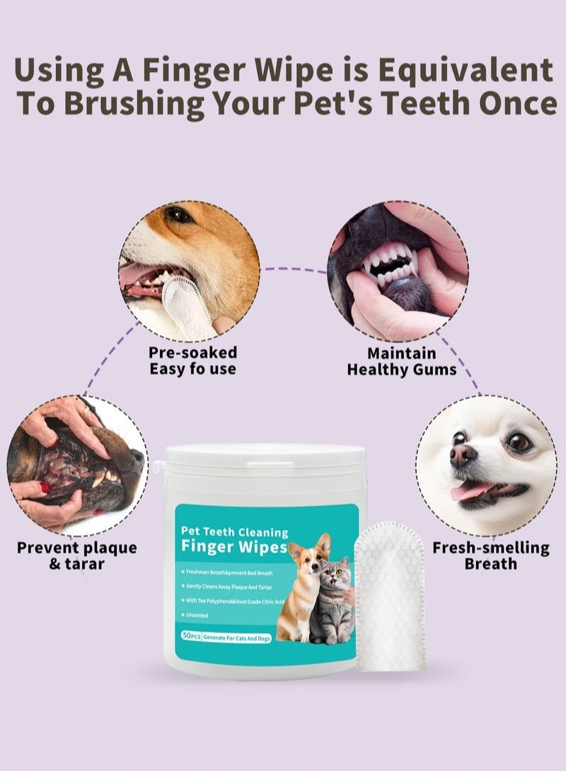 (Pack of 2)Disposable Pet Cleaning Deodorizing Bath(6pcs) Wipes+Teeth(50pcs) Cleaning Wipes Pet Dental Finger Wipes for Dogs or Cats, Daily Care Outdoor Travel No Rinse - Image 4