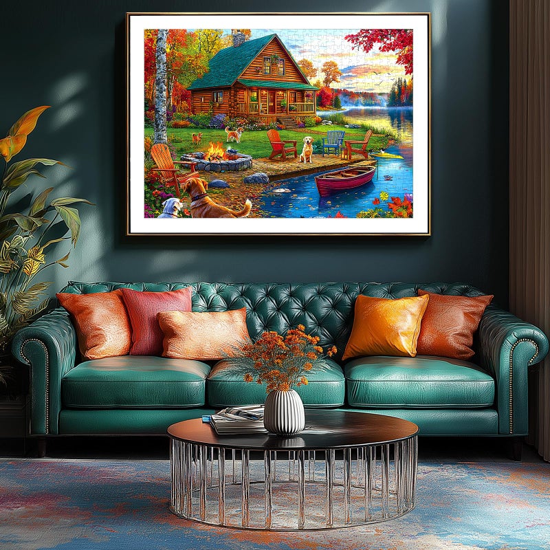Blueforest Autumn Lake House 1000 Piece Jigsaw Puzzle for Adults Log Cabin with Dogs & Fall Foliage Adult Puzzles 1000 Pieces for Family Game Night & Home Decor - Image 4