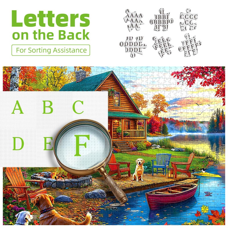 Blueforest Autumn Lake House 1000 Piece Jigsaw Puzzle for Adults Log Cabin with Dogs & Fall Foliage Adult Puzzles 1000 Pieces for Family Game Night & Home Decor - Image 3