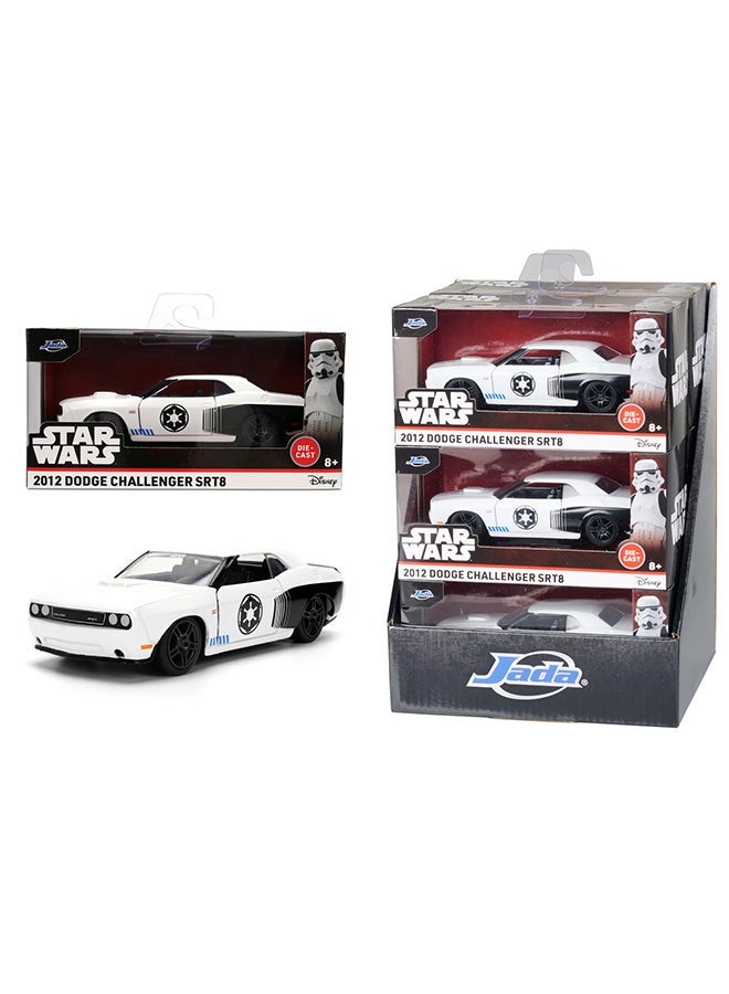 Jada Toys Star Wars Stormtrooper 2012 Dodge Challenger SRT8 1:32 Die-Cast Model Car, White Muscle Car with Opening Doors, Free-Rolling Wheels, Detailed Design, Collectible Vehicle Toy, Ages 8+ - Image 1