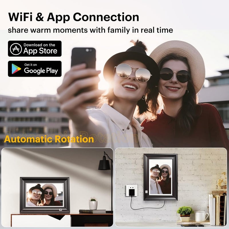 KODAK Digital Picture Frame WLAN Digital Picture Frame 10 Inch with 32 GB Memory, Wooden Electronic Picture Frame with FHD 1920 x 1200 Touch Screen, Share Photos, Videos, Music with Your Loved Ones - Image 5