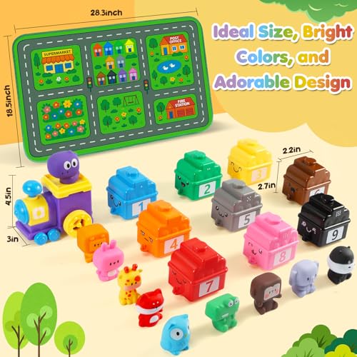 URMYWO Learning Toys for 1 2 3 Years Old Boy Girl Toddler Montessori Toys Train Set with 10 Finger Puppets Play Mat Counting Matching Sorting Toddler Birthday Gift Easter Basket Stuffers - Image 5