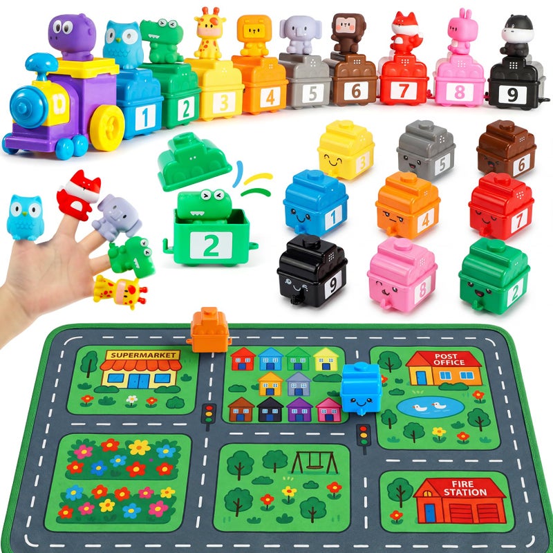 URMYWO Learning Toys for 1 2 3 Years Old Boy Girl Toddler Montessori Toys Train Set with 10 Finger Puppets Play Mat Counting Matching Sorting Toddler Birthday Gift Easter Basket Stuffers - Image 3