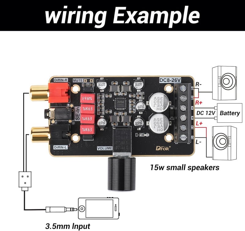 DROK 12V Amplifier Board, 15W+15W 2.0 Dual Channel Audio Amplifier Board PAM8620 DC 8-26V 24V Digital Stereo Amp Module Class D Mini Power Amplify Circuit for Sound System Speaker DIY - Image 3