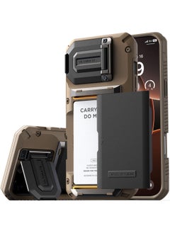 VRS Design Damda Glide Duo Guard iPhone 16 Pro MAX Case Cover Wallet with Semi Automatic Credit Card Holder Slot [4 Cards] & Camera Lens Protector Kickstand - Khaki Groove  - Image 1