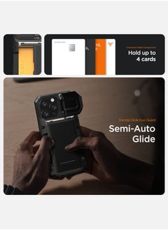 VRS Design Damda Glide Duo Guard iPhone 16 Pro MAX Case Cover Wallet with Semi Automatic Credit Card Holder Slot [4 Cards] & Camera Lens Protector Kickstand - Khaki Groove  - Image 4