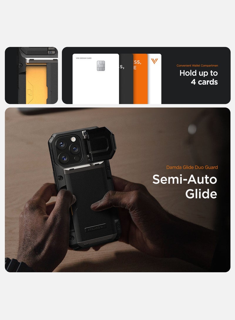 VRS Design غطاء حقيبة محفظة Damda Glide Duo Guard لجهاز iPhone 16 Pro MAX مع فتحة لحامل بطاقات ائتمان شبه تلقائية [4 بطاقات] وحامي عدسة الكاميرا حامل - لون كاكي - Image 4
