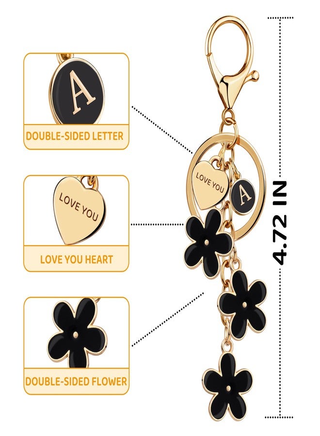 Suweibuke Initial Letter Keychain with Love You Heart, Cute Key Chain Gift for Women Girl, Charm for Keys Handbags Backpacks (Black-A) - Image 2