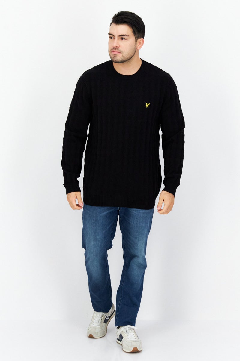 Lyle & Scott سويت شيرت رجالي بياقة دائرية بأكمام طويلة محبوك، أسود - Image 2