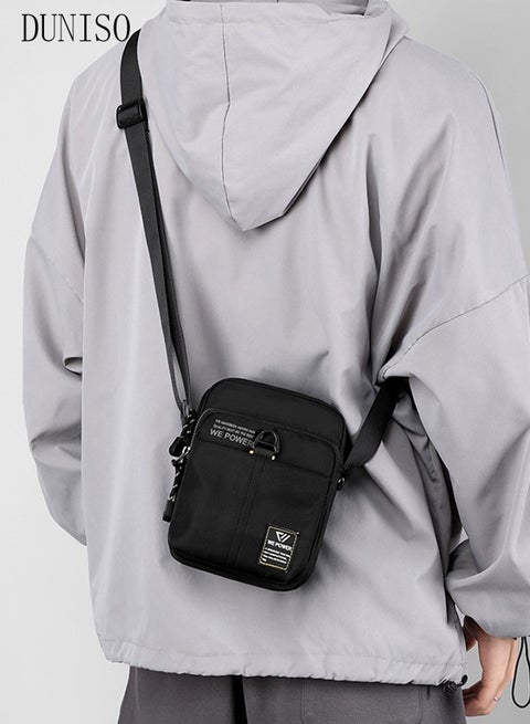 Mens Crossbody Bag Shoulder Bag with Adjustable Strap and Top Handle Multi-layer Functional New Trends Fashion Handbag Black