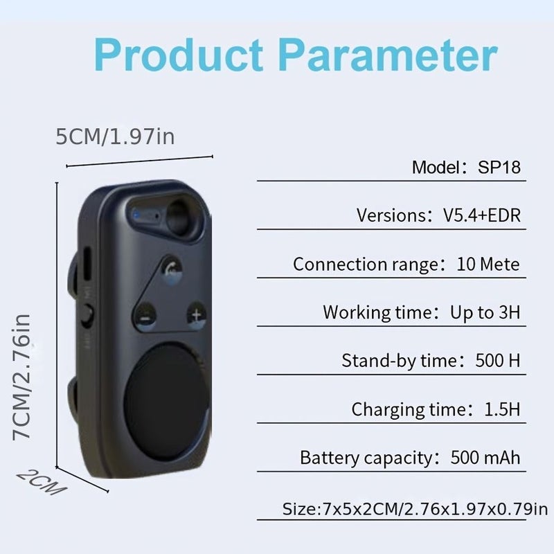 Portable Car Hands Free Speaker Mini Size Built In HD Speaker Microphone Button Control Volume Answer Calls Play Navigation Sounds Music Driving Safe Black - Image 2