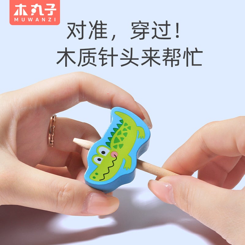 Children'S Early Education Educational Wooden Large Particles Thinning Rope Toy Beaded Jigsaw Jigsaw Puzzle Building Blocks Quality Matching - Image 4