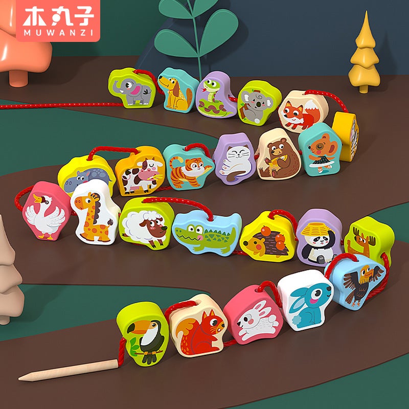 Children'S Early Education Educational Wooden Large Particles Thinning Rope Toy Beaded Jigsaw Jigsaw Puzzle Building Blocks Quality Matching - Image 3