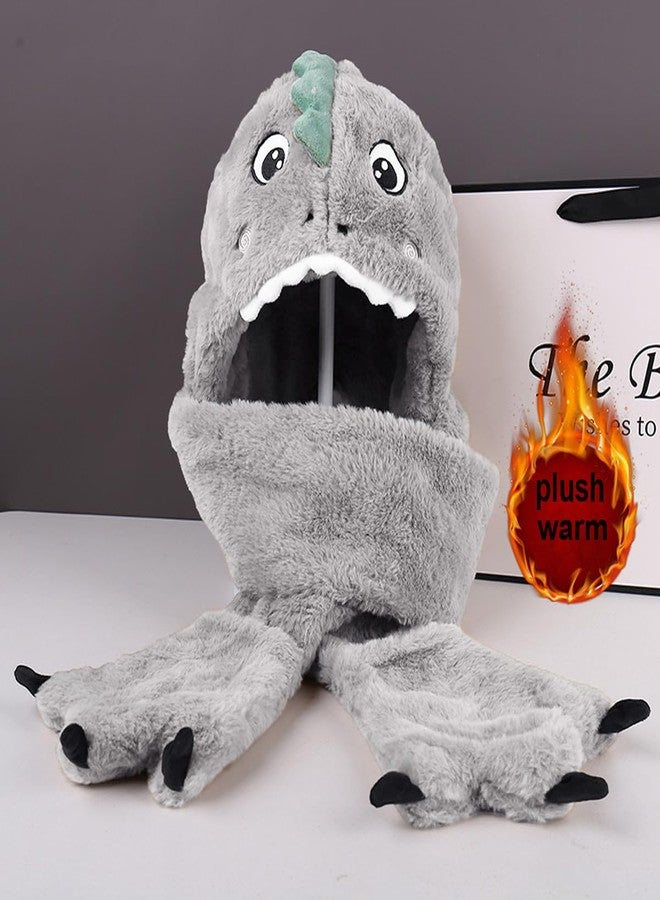 PENINSULA LOVE Kids 3-in-1 Hooded Hat Gloves Scarf Set,Cute Dinosaur Faux Fur Hat Plush Warm Earflap Beanie for Boys Girls - Image 3