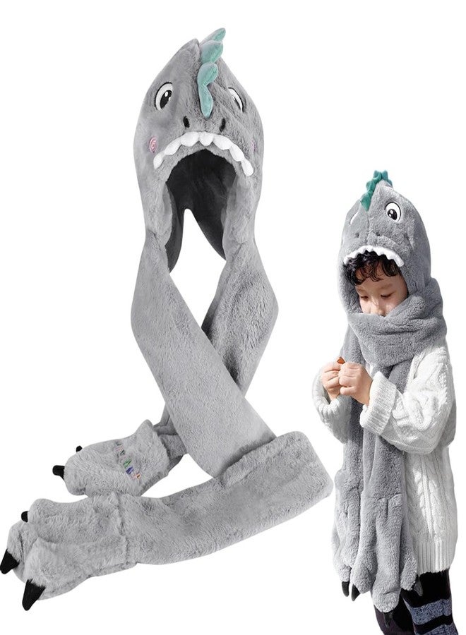 PENINSULA LOVE Kids 3-in-1 Hooded Hat Gloves Scarf Set,Cute Dinosaur Faux Fur Hat Plush Warm Earflap Beanie for Boys Girls - Image 2