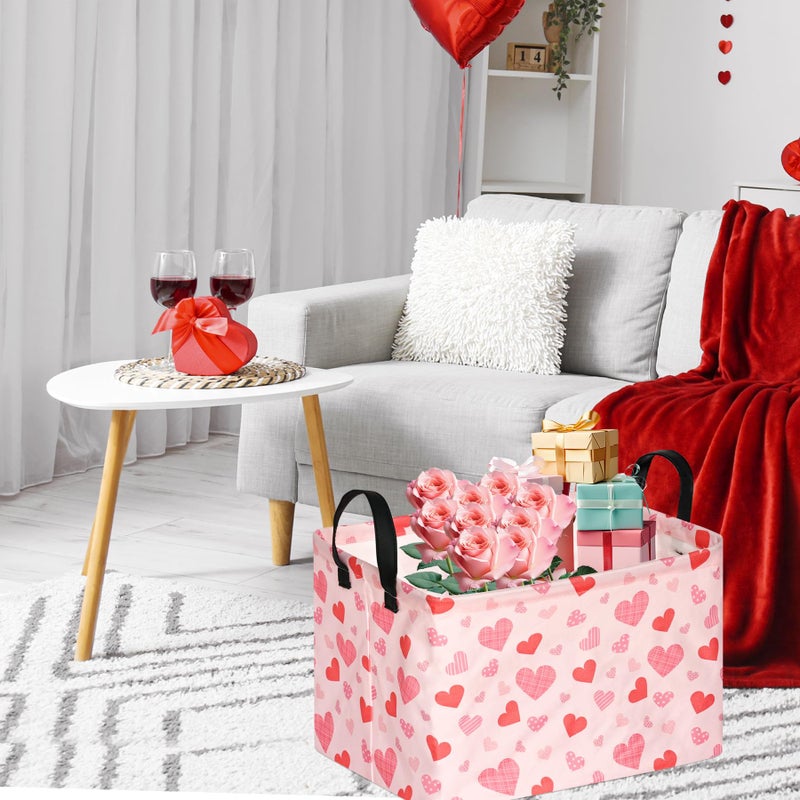 FUULOXE Rectangular Valentines Basket Storage Bin for Shelves Girls Gifts Baskets Foldable Box with Handles for Home Office Car Dormroom Valentine's Day Party Supplies - Image 4