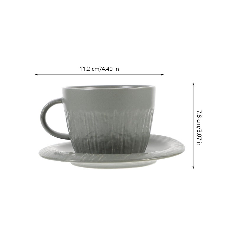 Fog Green Ceramic Coffee Mug and Saucer Set with Anti Scald Handle Vintage Breakfast Cup - Image 3