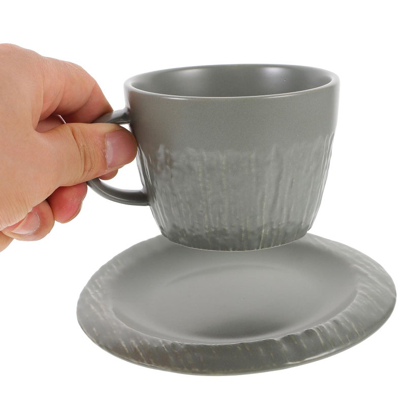 Fog Green Ceramic Coffee Mug and Saucer Set with Anti Scald Handle Vintage Breakfast Cup - Image 5