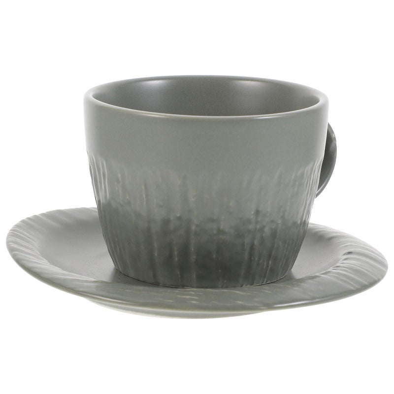 Fog Green Ceramic Coffee Mug and Saucer Set with Anti Scald Handle Vintage Breakfast Cup - Image 2