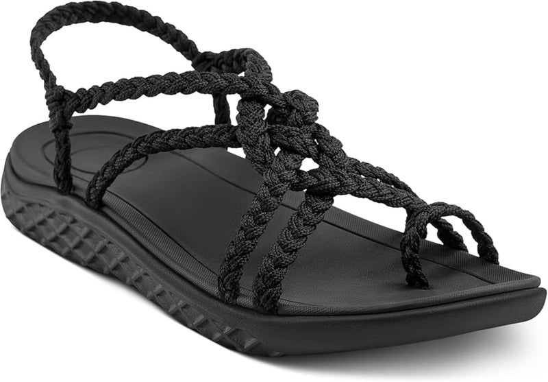 Plaka Explore Walking and Hiking Sandals for Women | Comfortable Summer Sandal with Arch Support | Waterproof Comfy Sandals for Travel, Beach or Poolside | Pure Black | size 7 - Image 5