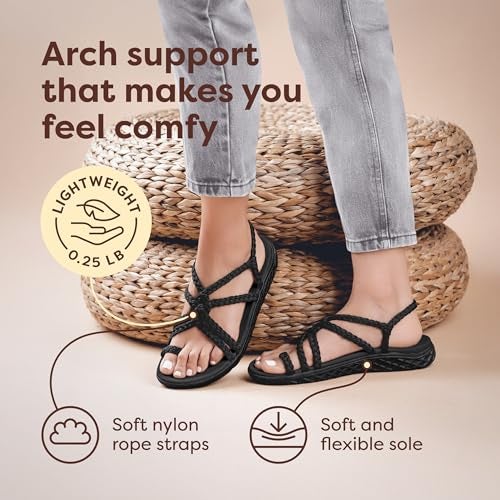 Plaka Explore Walking and Hiking Sandals for Women | Comfortable Summer Sandal with Arch Support | Waterproof Comfy Sandals for Travel, Beach or Poolside | Pure Black | size 7 - Image 2