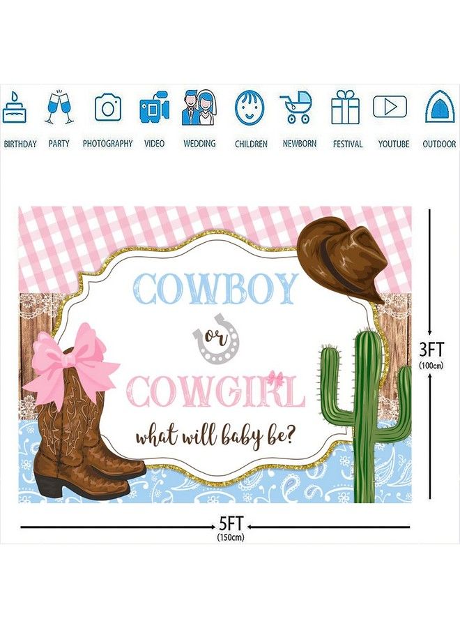 Cowboy Or Cowgirl Baby Gender Reveal Shower Backdropgirl Or Boy Photography Background Rustic Wooden Boots Hat Party Decorations Cake Table Banner Photo Booth Props 5X3Ft (Eah0D001Uu) - Image 4