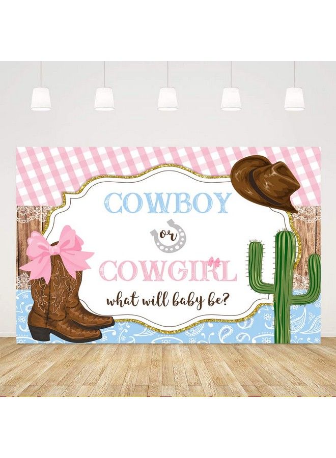 Cowboy Or Cowgirl Baby Gender Reveal Shower Backdropgirl Or Boy Photography Background Rustic Wooden Boots Hat Party Decorations Cake Table Banner Photo Booth Props 5X3Ft (Eah0D001Uu) - Image 2