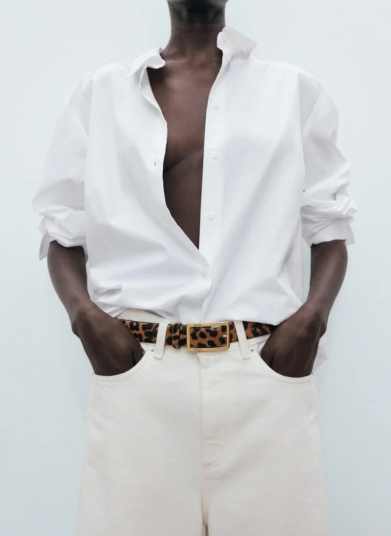 MANGO Leopard leather belt