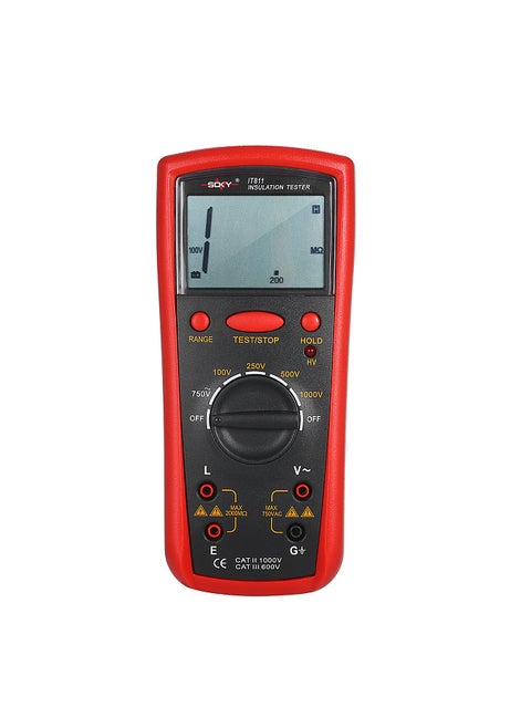 Insulation Resistance Meter Digital Ohmmeter Handheld Insulation Tester 0.1MΩ-2000MΩ Auto-Ranging High Accuracy LCD Insulation Measurement Instrument