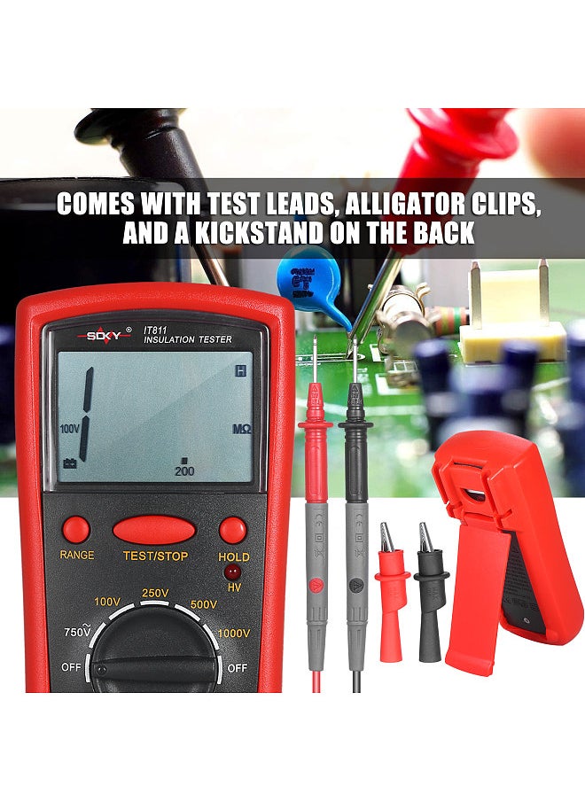 Insulation Resistance Meter Digital Ohmmeter Handheld Insulation Tester 0.1MΩ-2000MΩ Auto-Ranging High Accuracy LCD Insulation Measurement Instrument