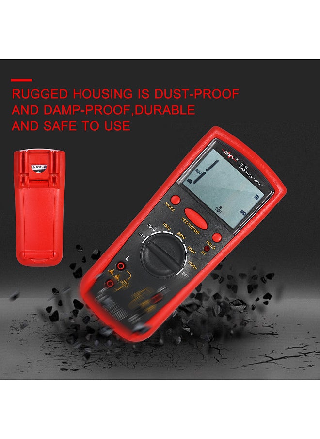 Insulation Resistance Meter Digital Ohmmeter Handheld Insulation Tester 0.1MΩ-2000MΩ Auto-Ranging High Accuracy LCD Insulation Measurement Instrument