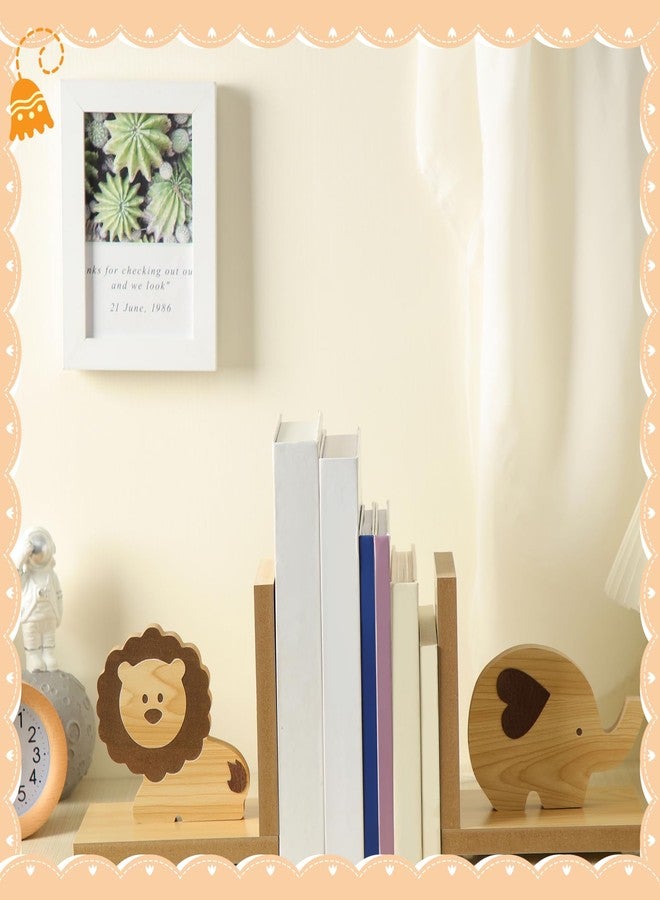 Harloon 2 Pcs Animal Bookends for Kids Wooden Decor Safari Bookends Decor for Girl Children Bedroom Home(Lion Elephant) - Image 4