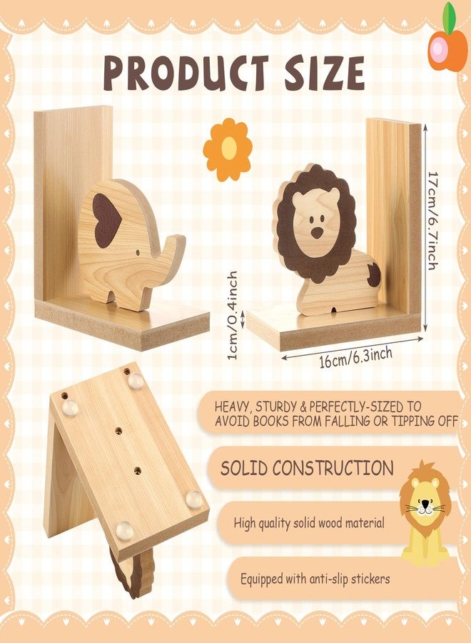 Harloon 2 Pcs Animal Bookends for Kids Wooden Decor Safari Bookends Decor for Girl Children Bedroom Home(Lion Elephant) - Image 2