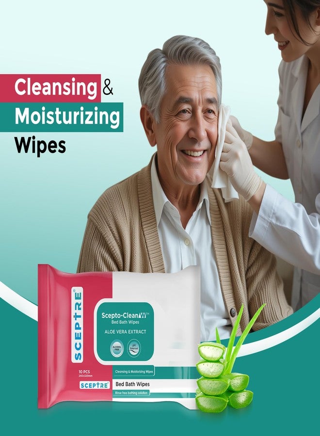 سيبتر مناديل سيبتر سيبتو-كلين للاستحمام والنوم مع خلاصة الصبار | مناديل مبللة ناعمة للاستخدام مرة واحدة للبالغين | مناديل تنظيف لطيفة على البشرة، لا تحتاج إلى شطف، مناسبة لكبار السن والمرضى | عبوة من 10 مناديل - Image 2