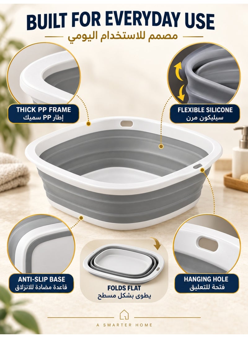 SKT Shiketro 3 Pack Collapsible Wash Basins, Large Medium Small Foldable Laundry and Dish Tubs, Space-Saving PP & Silicone Washing Bowls with Anti-Slip Base and Hanging Hole for Home, Camping, RV, Fruit and Vegetables - Image 3