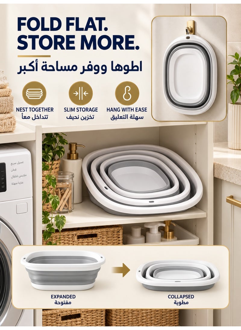 SKT Shiketro 3 Pack Collapsible Wash Basins, Large Medium Small Foldable Laundry and Dish Tubs, Space-Saving PP & Silicone Washing Bowls with Anti-Slip Base and Hanging Hole for Home, Camping, RV, Fruit and Vegetables - Image 5