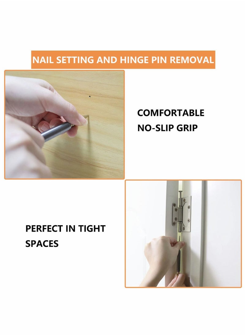 Excefore Dual Head Nail Setter and Hinge Pin Tool Punch Set, 2 Pcs Spring Nail Set 1/32″ 1/16″ Center Punch Hammerless Spring Pin Punch 3500 PSI Striking Force Door Pin Removal Tool  - Image 4