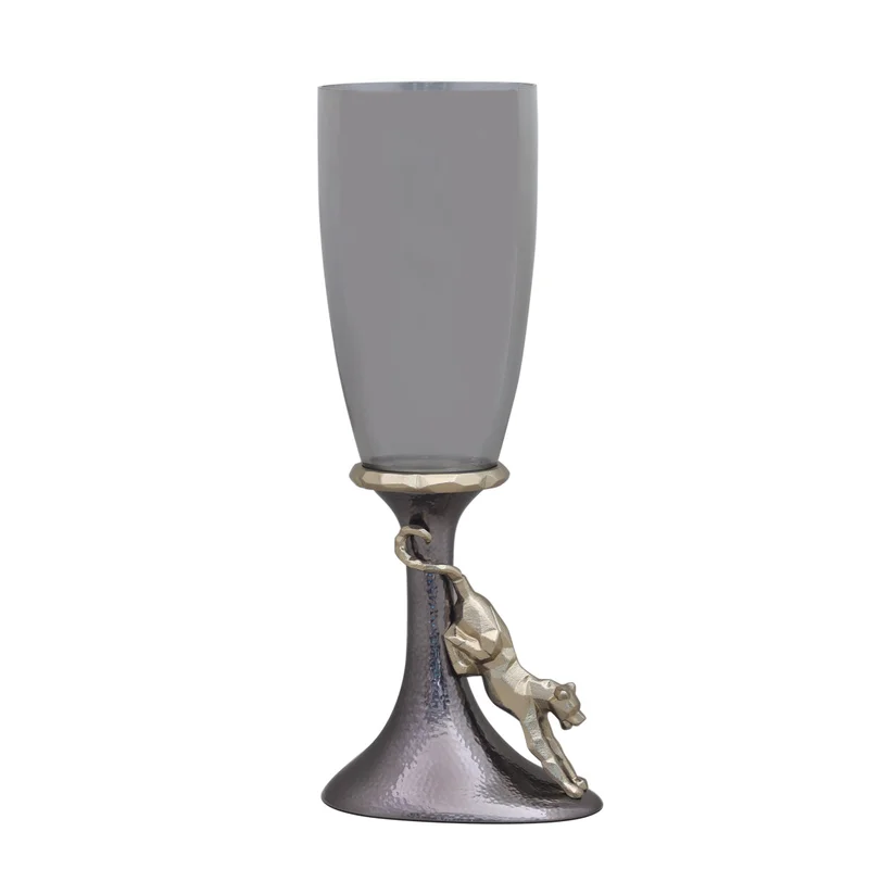 يسكن Dwell-Faceted Panther Hammered Vase-18.8X14X45.5CM-Grey