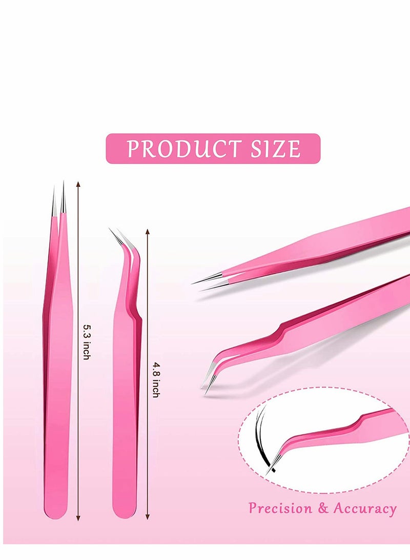 Excefore Eyelash Extension Tweezers Set, 6 Pcs Stainless Steel Lash Tweezers Curved Precision Tweezers, Straight and Curved Tip Stainless Steel Tweezers - Image 3