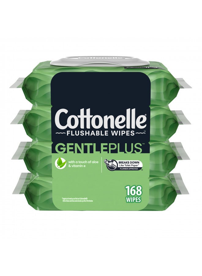 Cottonelle GentlePlus Flushable Wet Wipes with Aloe & Vitamin E - 4 Flip-Top Packs, 168 Total Flushable Wipes, 42 Count (Pack of 4) - Image 2