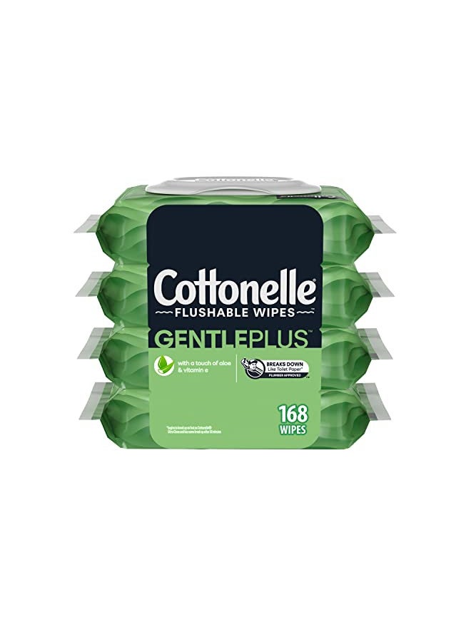 Cottonelle GentlePlus Flushable Wet Wipes with Aloe & Vitamin E - 4 Flip-Top Packs, 168 Total Flushable Wipes, 42 Count (Pack of 4) - Image 1