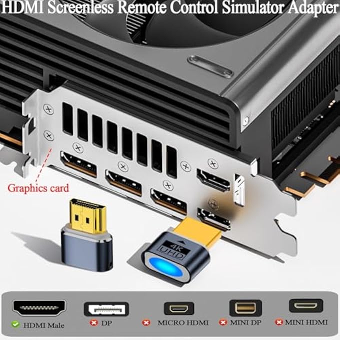 rayihni [عبوة 2] موصل عرض HDMI افتراضي بدون رأس 4K، محاكي شاشة افتراضية، يدعم حتى 1080P 2K 4K@60HZ UHD EDID، مع ضوء LED، لأنظمة سطح المكتب بدون رأس للألعاب - Image 2