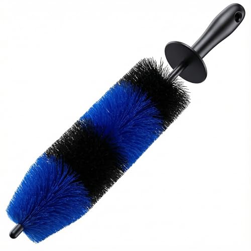TAKAVU Master Wheel Tire Brush Easy Reach Wheel and Rim Detailing Brush Long Soft Bristle Car Tire Brush Wheel Scrub Brush Multipurpose use for Wheels Rims Exhaust Tips Motorcycles Blue - Image 1