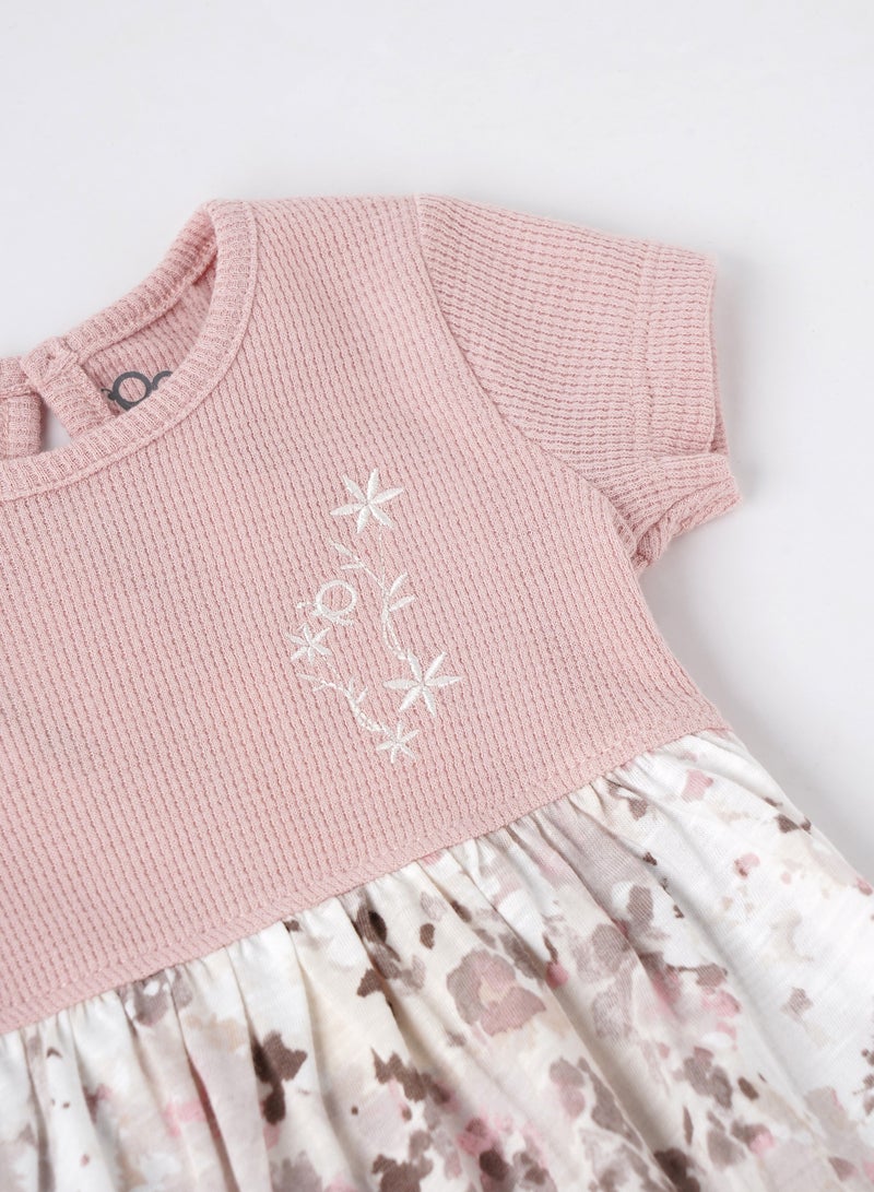 POPEES Baby Girl Dress | Short Sleeve Cotton Frock with Printed Skirt | Soft and Stylish Newborn Girl Dress - Image 3