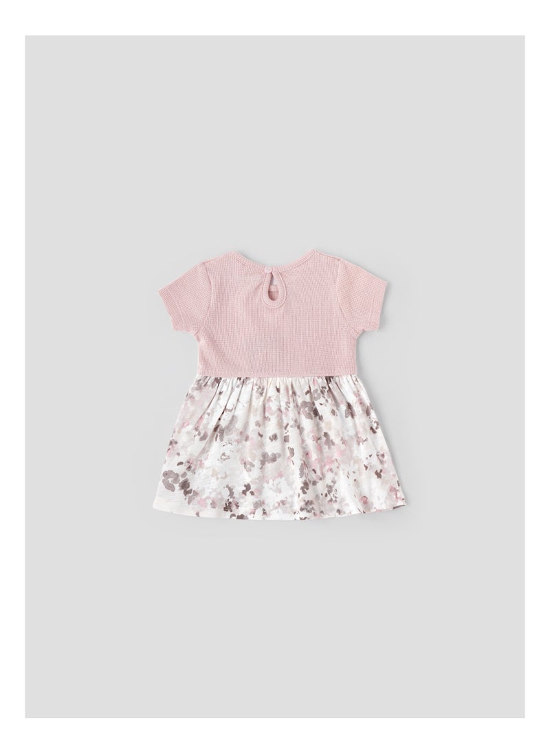 POPEES Baby Girl Dress | Short Sleeve Cotton Frock with Printed Skirt | Soft and Stylish Newborn Girl Dress - Image 2