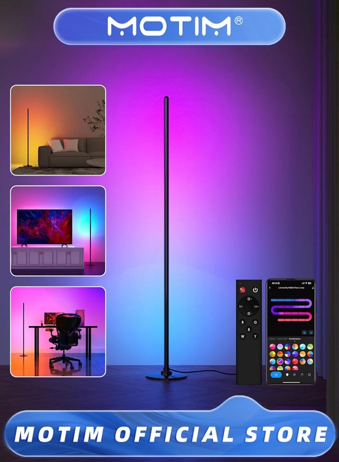 موتيم مصباح أرضي زاوية مع قاعدة، مصباح زاوية LED RGB مع جهاز تحكم عن بعد، مصباح أرضي عصري قابل للتعتيم DIY مع مزامنة الموسيقى، مصباح أرضي قائم متغير اللون لغرفة المعيشة وغرفة الألعاب - Image 1