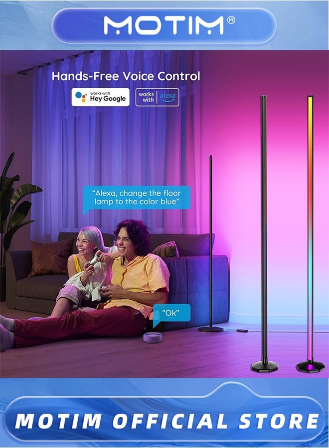 موتيم مصباح أرضي زاوية مع قاعدة، مصباح زاوية LED RGB مع جهاز تحكم عن بعد، مصباح أرضي عصري قابل للتعتيم DIY مع مزامنة الموسيقى، مصباح أرضي قائم متغير اللون لغرفة المعيشة وغرفة الألعاب - Image 3