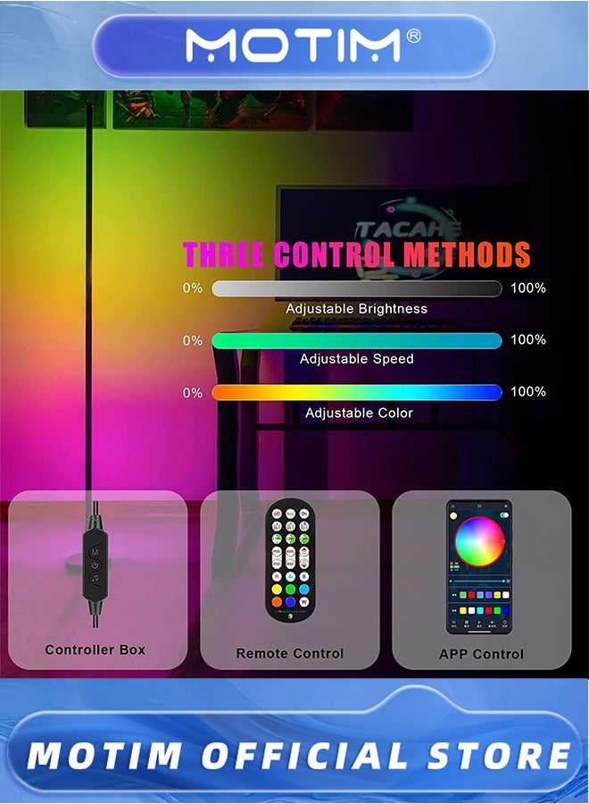 موتيم مصباح أرضي زاوية مع قاعدة، مصباح زاوية LED RGB مع جهاز تحكم عن بعد، مصباح أرضي عصري قابل للتعتيم DIY مع مزامنة الموسيقى، مصباح أرضي قائم متغير اللون لغرفة المعيشة وغرفة الألعاب - Image 4